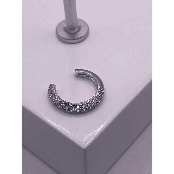 Beautiful Sterling Silver Clip Earring With CZ Hoop Style - Picture 1 of 5